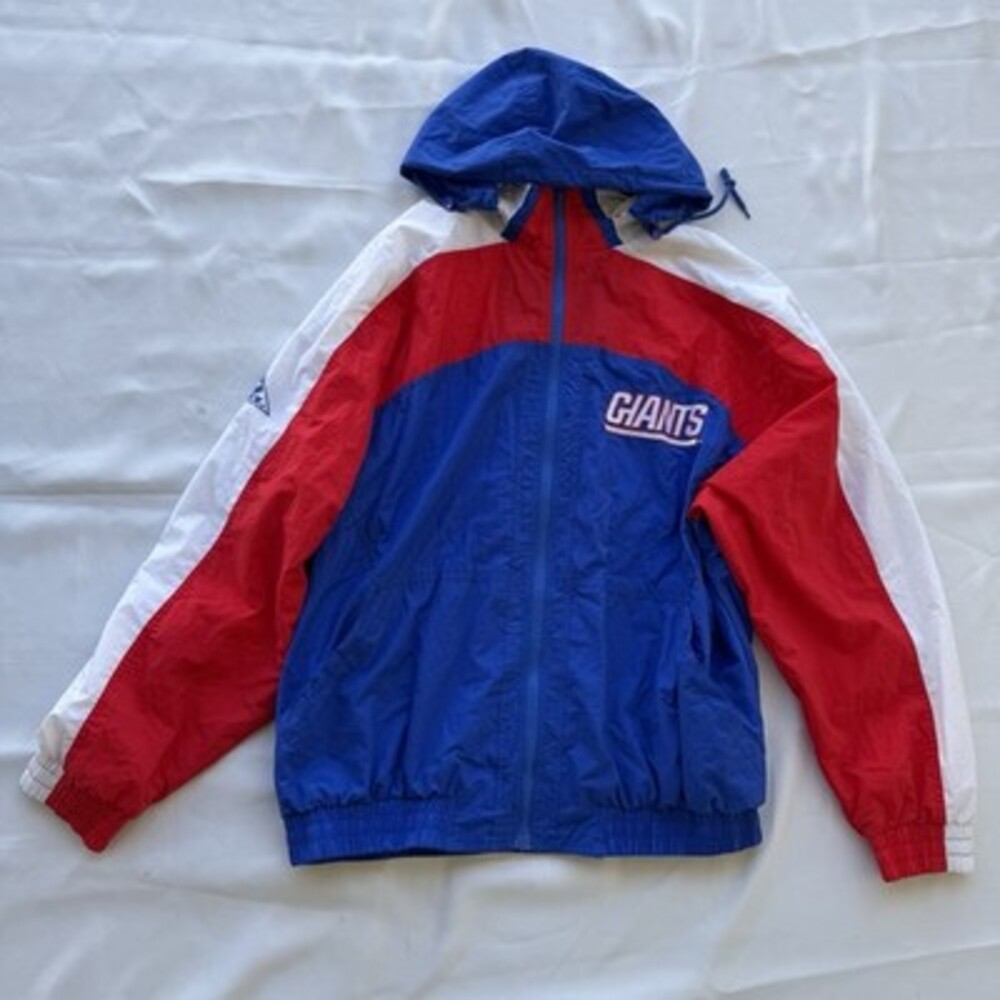 Vintage New York Giants Apex One NFL Hooded Windbreaker Jacket XL Red White Blue